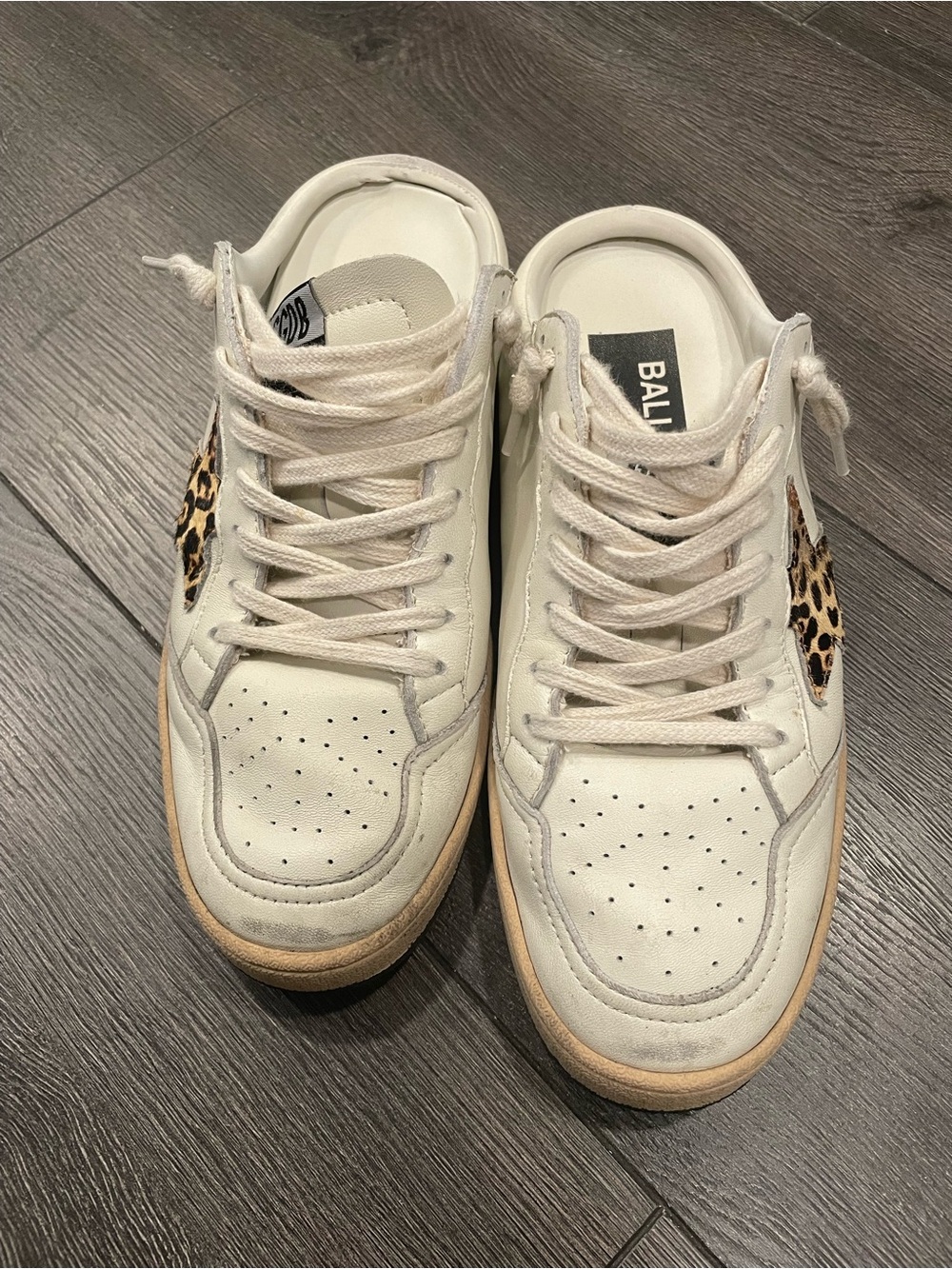 Golden Goose Superstar Sabot White Leopard-Print Lace-Up Slippers